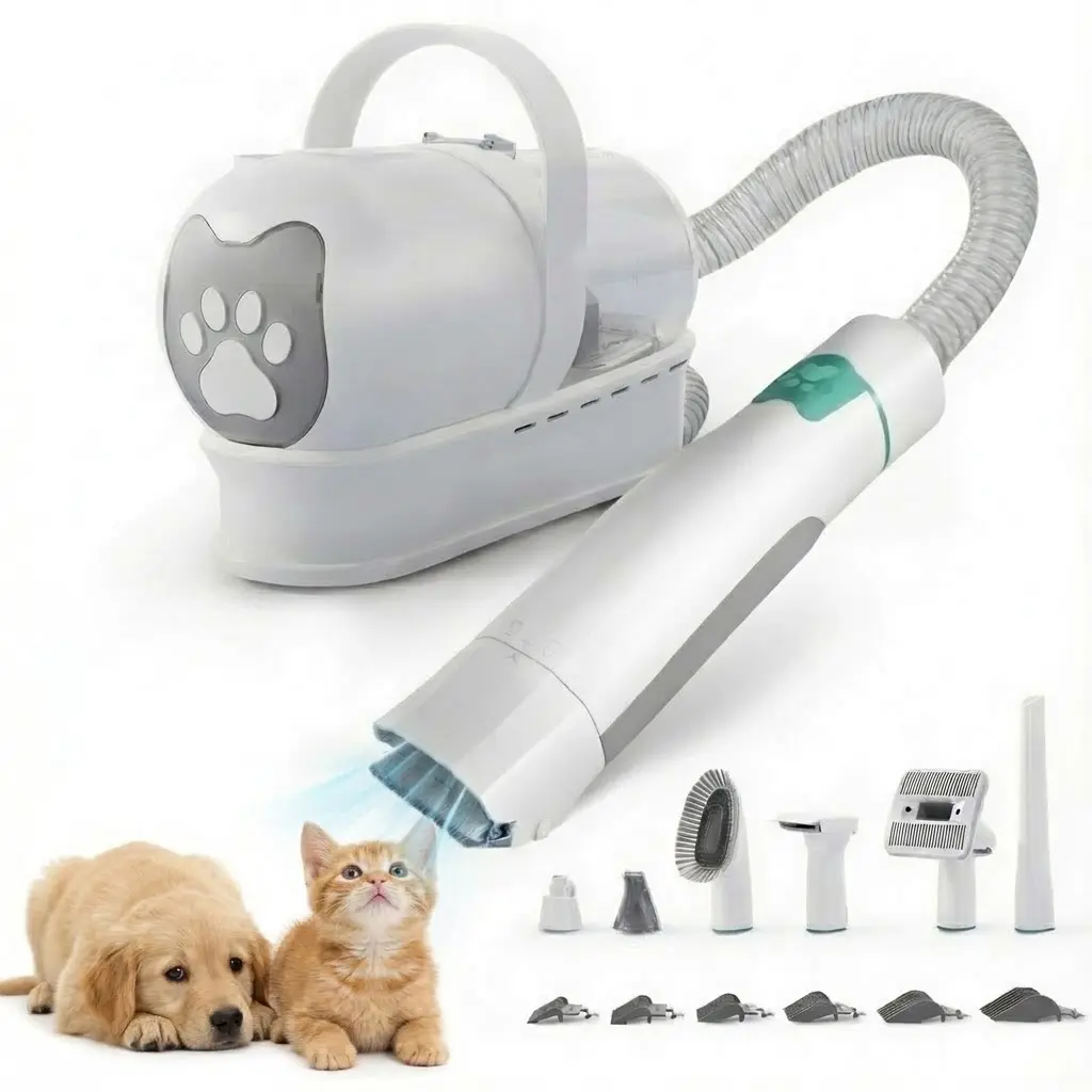 Dog Grooming Vacuum Kit 7 in 1, Cat & Dog Hair Vacuum Brush for Shedding - Includes Rollers, Deshedding Mitts, Nail & Paw Trimmer