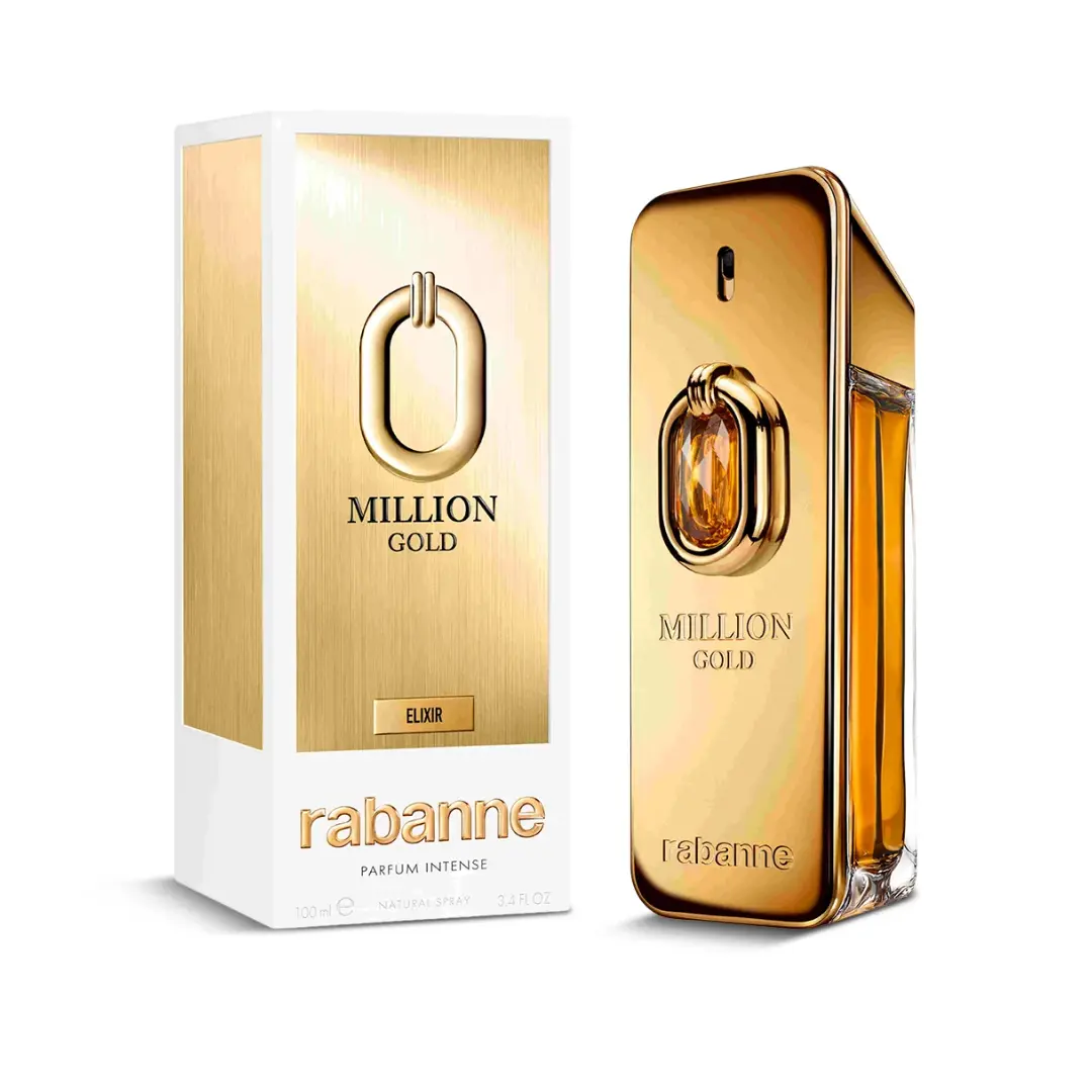 Paco Rabanne Million Gold Elixir Parfum Intense For Men 3.4 oz | Men's Amber Woody Fragrance with Mandarin, Sandalwood & Vanilla