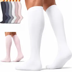 Neutral Tone Knee-High Compression Socks, Soft & Breathable for Nurses & Travel(6 pairs)