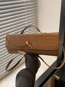 Women's Elegant Vintage Crocodile-Embossed Handbag, Fashionable Solid-Color Shoulder Bag for Work and Daily Use, Versatile High-Quality Bag for Commuting, Pu Leather Bag, Elegant Bags