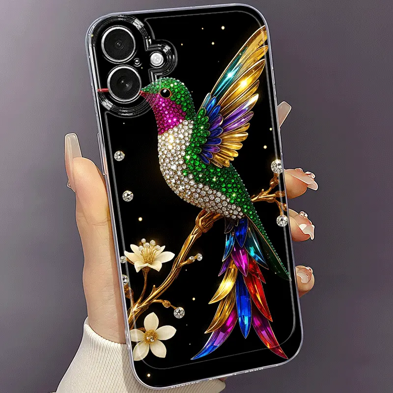 Phone Case - Hummingbird Diamond Flower Phone Case for Iphone 17 Air 16 15 14 13 17Air 17 16E 16 15Plus 14Plus 13 Promax 11 Pro Max X XS XR XSMAX 7 8 6 6S Plus 16E, Creative TPU Durable Anti-Fall Transparent Protective Phone Cover