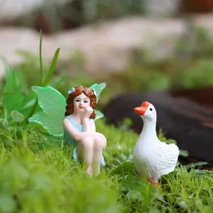 Fluo Wings Fairy & Goose Statue Set, Creative Outdoor Garden Sculpture, Exterior Decorative Statues, Hand-Painted Resin Craftsmanship, Home Gift Idea