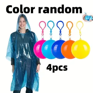 Portable Emergency Raincoats Set of 4, No Charging Required, Mixed Colors, PP Material, Keychain Design, Outdoor Activities, Hiking, Fishing, Camping