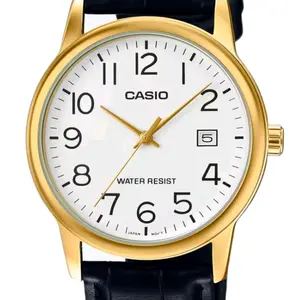 mtpv002gl-7b2 new Casio black genuine leather easy to use men' s elegent watch