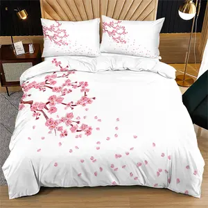 Cherry blossom pattern quilt cover, gentle and fresh, suitable for bedroom decoration gifts for young adults, including 1 quilt cover and 1 or 2 pillowcases, excluding quilt and pillow cores, Soft Breathable Bedding