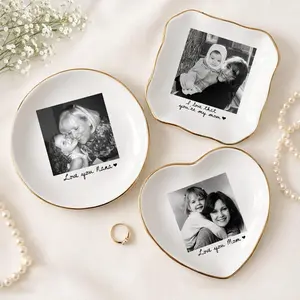 Personalized Mom Photo Jewelry Dish, Mother's Day Gifts, Ceramic Trinket Tray Gift for Mom, Thank You Grandma, Mama Birthday Ring Dish, Mom Gift from Daughter