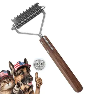 Premium Wooden Handle Extra Large 2-Sided Undercoat Rake for Dogs & Cats, Dog Brush for Shedding Remove Mats, Dematting Comb, Safe&Gentle Grooming Brush for German Shepherds Medium to Long-Haired Pets