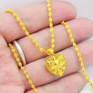 18K Gold Heart Necklace - Hollow Pendant Design, Birthday Gift for Her