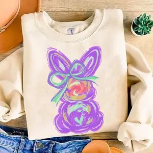 Brushstroke Bunny Easter Sweatshirt, Retro Coquette Bow Bunny Shirt, Cute Pink Bunny Aesthetic Easter Outfit, Trendy Preppy Easter Gift