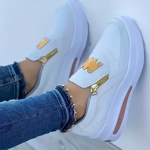 Women’s casual leisure suit sneakers with side zipper, platform soft sole, comfortable round-toe wedge heels—daily wear footwear for girls