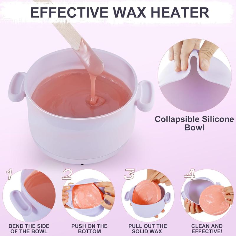 Silicone Wax Warmer For Hair Removal, Compact Portable Electric Wax Heater Machine With 3 Pack Wax Beads & 10 Sticks,For Soft and Hard Wax Beads Fast Heating, Home Gentle Waxing For  Eyebrows, Legs,Brazilian Full Body at Home Waxing Kit