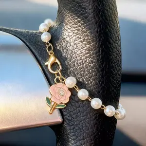 Flower Beaded Car Rearview Mirror Pendant Jewelry, Women's Unique Fashion Gift, Car Accessories Decor, Stylish Auto Ornament, Car Interior Decor