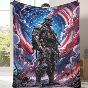 Tactical Soldier Flannel Blanket Patriotic American Flag Military Print UltraSoft Lightweight Plush Warm Throw Perfect For Camping Outdoors Living Room Couch Bed Veterans Day Gift.