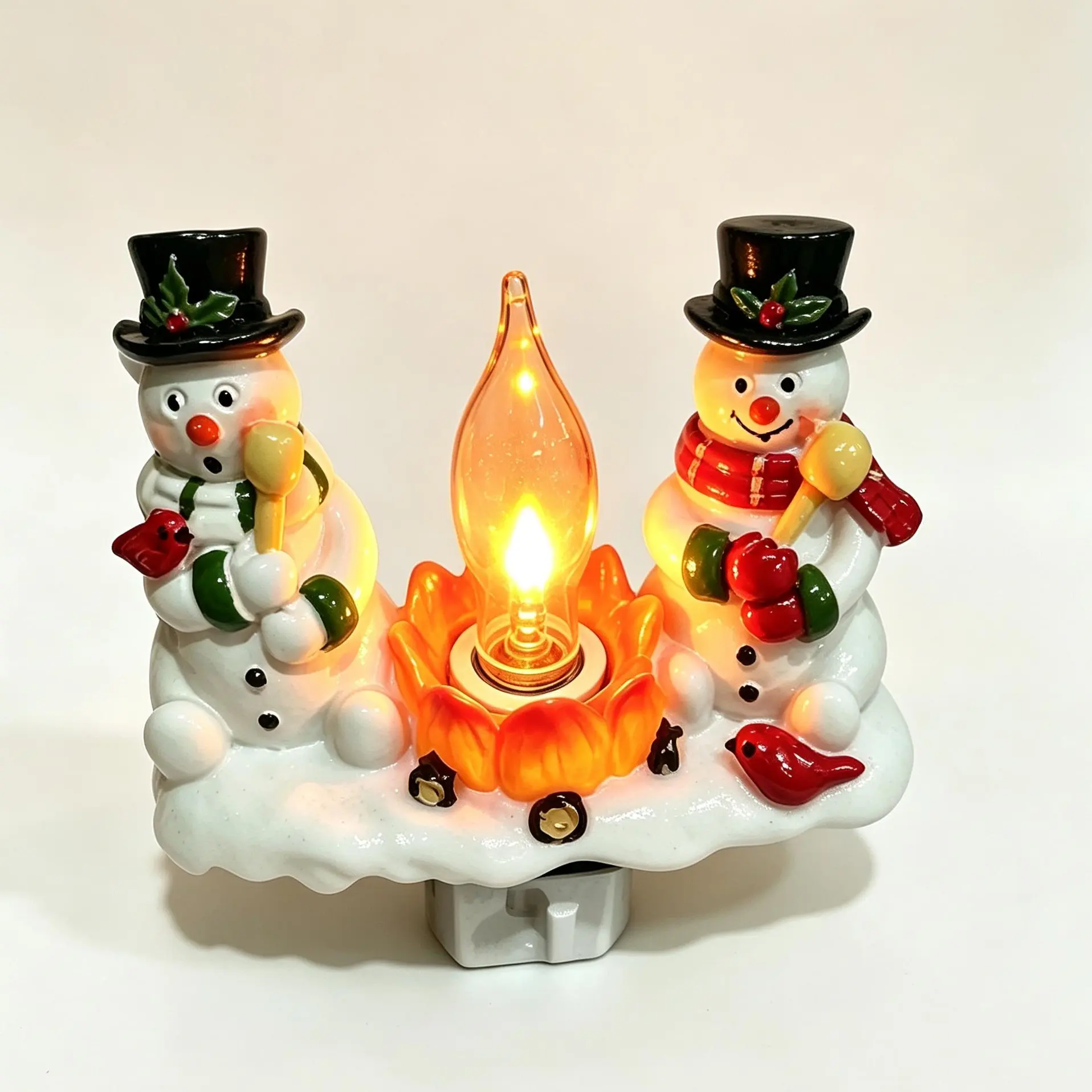 Rotating Snowman Plug-in Night Light, 4" Resin Table Lamp with Warm Flickering Fire Glow, Cozy Fall Winter Holiday Decor for Home & Kids' Room