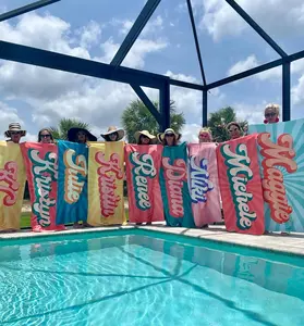 Groovy RETRO Style Personalized Beach Towel Unisex 100% Cotton Front & Poly Back Custom Name Print Stripe Design for Birthdays & Vacations