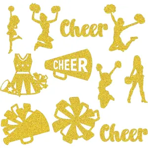 Fuutreo 100 Pcs Cheerleader Cut Outs, Cheerleading Table Topper Double Sided Birthday Party Decorations Cheerleading Paper Cutouts Toppers for Cheerleader Birthday Party Favors Supplies(Gold)