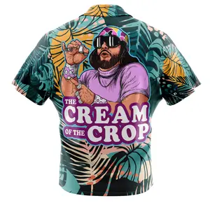 The Cream of the Crop Pro Wrestling Button Up Hawaiian Shirt - Medium Size, Soft Polyester, Stylish Black Shortsleeve Top for Beach Days & Parties, Unisex, Trendy Hawaiian shirt