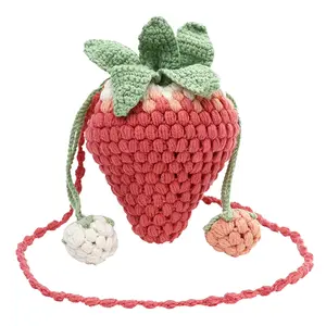 Handmade Strawberry Knitted Crossbody Bag Versatile Strawberry Kawaii Tote Handbag Crochet Wool Small Satchel Bag Sling Purse MOJOYCE MOJOYCE MOJOYCE
