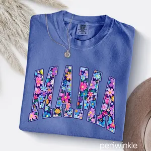 Comfort Colors Floral Mama Shirt Trendy Varsity Font Cool Mom T-shirt Oversized Mom Tee Gift For Mom Mothers Day Gift New Mom Gift