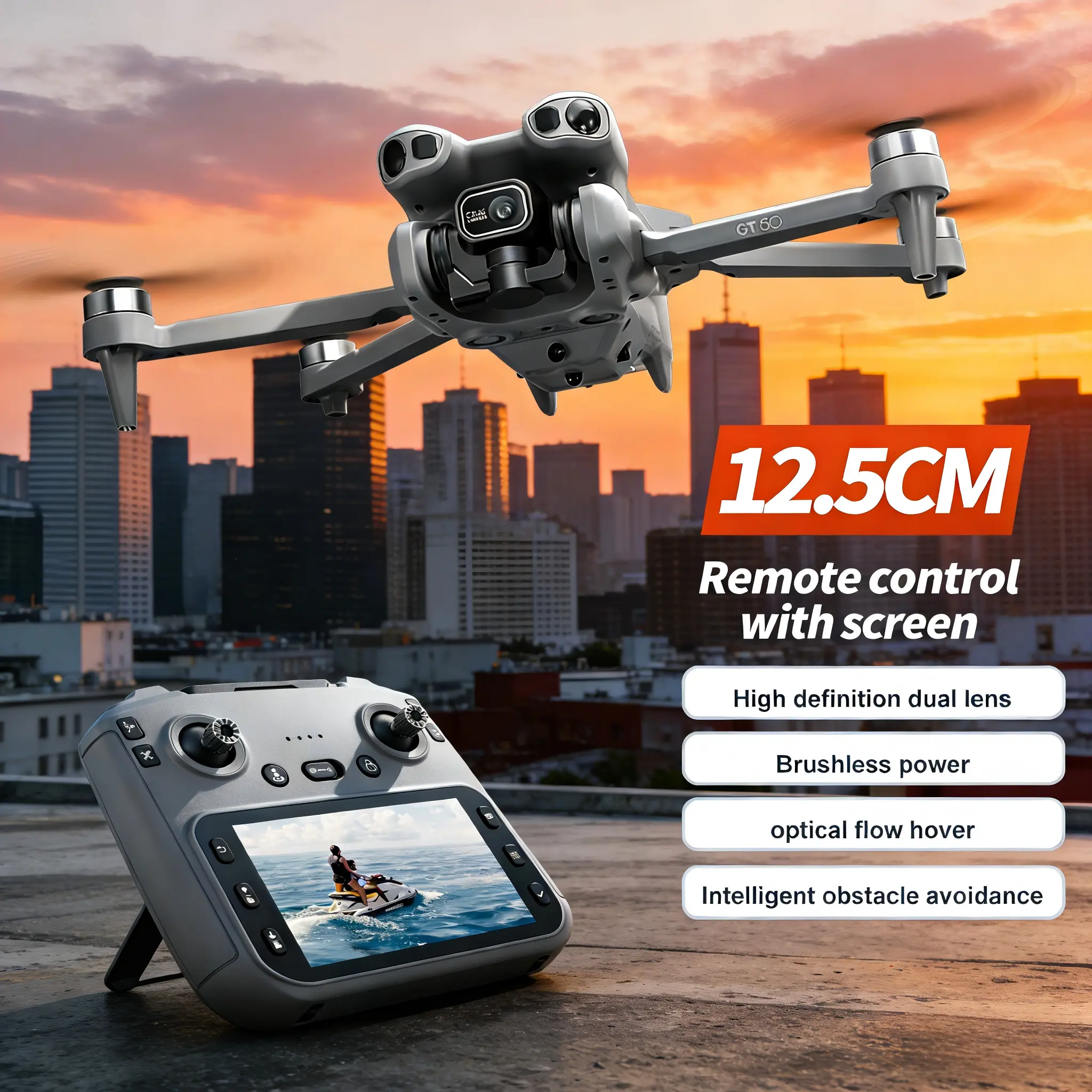 Drone MAX Upgraded HD Dual-Camera Drone – Intelligent Obstacle Avoidance, Brushless Motors, Dual Batteries, 5.6" HD Display Controller, Foldable & Night-Ready for Adults and Beginners