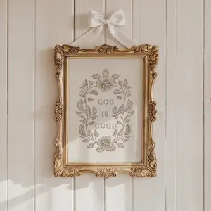 Neutral Bible Verse Decor God Is Good Poster Antique Flower Illustration Elegant Scripture Wall Art Unframed