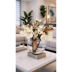 MAGNOLIAS IN MOON GLASS VASE