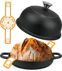Cast Iron Round Dutch Oven, 5.5QT Pot with Lid &Dual Handles with Silicone Gloves,Oven Safe up to 500°F, Heavy-Duty Pre-Seasoned Cookware for Bread Baking, Braising, Stews, Roasting,pots and pans set butter bell