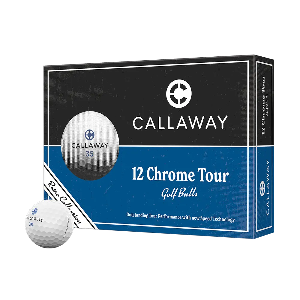 Callaway Golf Chrome Tour Retro Golf Balls in White, Blue Callaway Golf Chrome Tour Retro Golf Balls in White, Blue