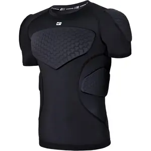 Adult Mens Padded Football Shirt Rib Chest Protector Compression Undershirt Rugby Lacrosse  Protection