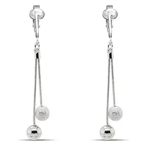 Silver Two Bead Clip On Dangling Earrings