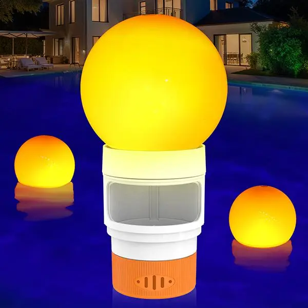 Solar LED Pool Chlorine Dispenser– Floating Chlorine Dispenser with Flame Light, Floating Pool Chlorine Dispenser for 4x3” Chlorines,Tablets Adjustable Flow, Easy to Use