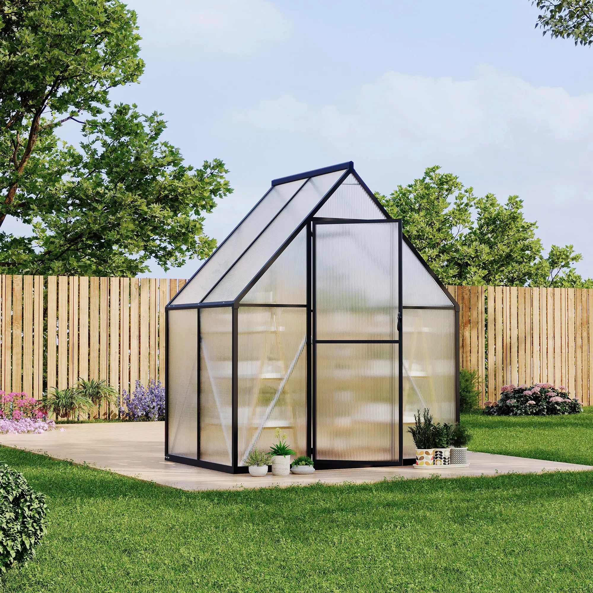 6X4FT Polycarbonate Greenhouse with Aluminum Frame, Polycarbonate Greenhouse for Outdoors, Greenhouses with Ventilation and Rain Gutter,Black