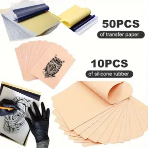 10 PCS Tattoo Fake Skin and Tattoo Tracing Paper Kit Practice Skin with Transfer Paper Including 10PCS Double Sided Skin and 50PCS Tattoo Stencil Paper Fashion Accessories