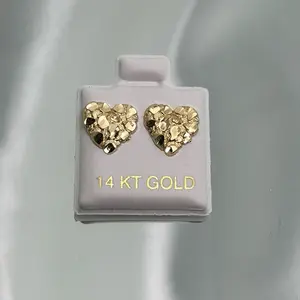 14k Gold Heart Nugget Earring with Butterfly Backing - Elegant Jewelry Piece for Everyday Wear