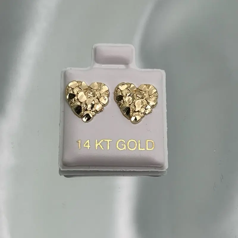 14k Gold Heart Nugget Earring with Butterfly Backing - Elegant Jewelry Piece for Everyday Wear