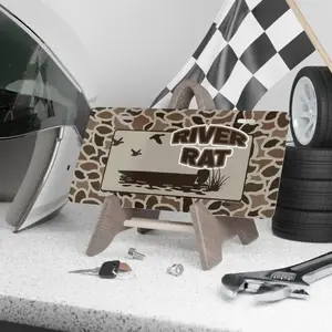 "River Rat" Old School Camo License Plate - Waterfowl Duck Hunting Vanity Tag - Durable Aluminum Truck Accessory - 12x6 Inch - Perfect Gift for Hunters