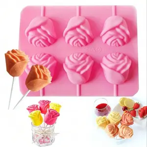 3D Rose Lollipop Mold Set with 20 Wood Sticks, Silicone Candy Molds for Hard Chocolate Soft Gummy DIY Baking Supplies