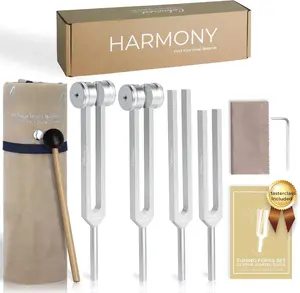 Tuning Forks for  Set (128Hz, 136.1Hz, 256Hz, 384Hz) - Weighted & Unweighted Tuning Forks with a Rubber Mallet - Chakra Sound  Instruments with a Bag,  Gifts for Women & Men (10)