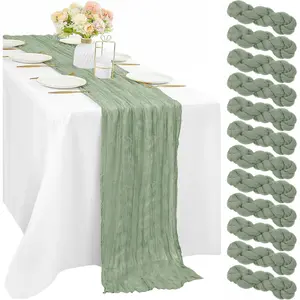 12 Pcs 10FT Sage Green Cheesecloth Table Runner 35 x 120 Inches Long Runner for Tables Gauze Boho Table Runner Decoration Rustic Sheer Runner for Wedding Baby Shower Birthday Party (Sage Green)