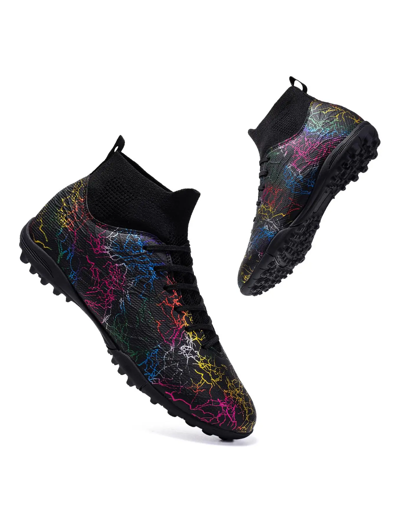 Unisex's All Over Print Lace Up High Top Football Shoes, Sporty Breathable Comfortable Non-slip TF Soccer Shoes, Football Cleats for Training Competition, Football Boots
