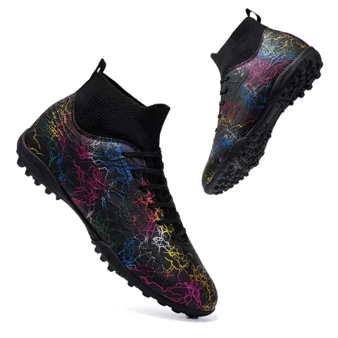 Unisex's All Over Print Lace Up High Top Football Shoes, Sporty Breathable Comfortable Non-slip TF Soccer Shoes, Football Cleats for Training Competition, Football Boots, Sports Shoe