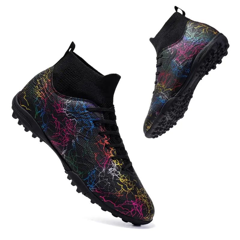 Unisex's All Over Print Lace Up High Top Football Shoes, Sporty Breathable Comfortable Non-slip TF Soccer Shoes, Football Cleats for Training Competition, Football Boots, Sports Shoe