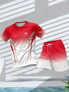 Men's Casual Two-Piece Set, Round Neck Short Sleeve Top and Shorts, 3D Printed Design, Perfect for Summer Wear, Matching