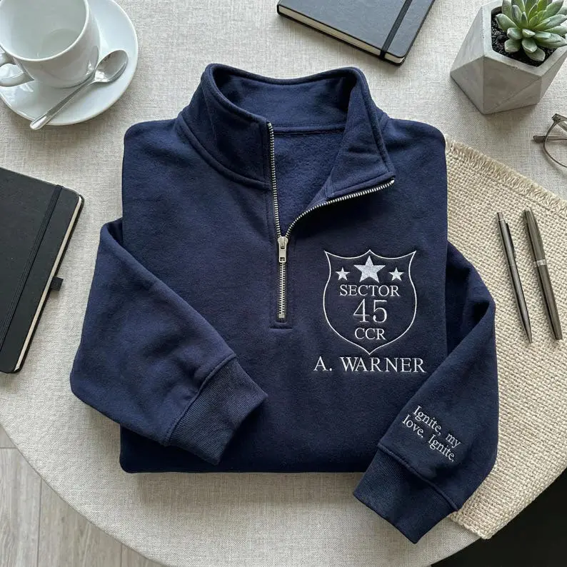 Shatter Me Embroidered Quarter Zip Sweatshirt, Sector 45 Warner Shirt, Reader Gift