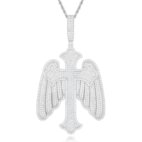 UCCIYO Wings Cross Pendant P674 UCCIYO S925 Sterling Silver Synthetic Moissanite Pendant Necklace for Women Men Hip Hop Jewelry Gift【#P674】