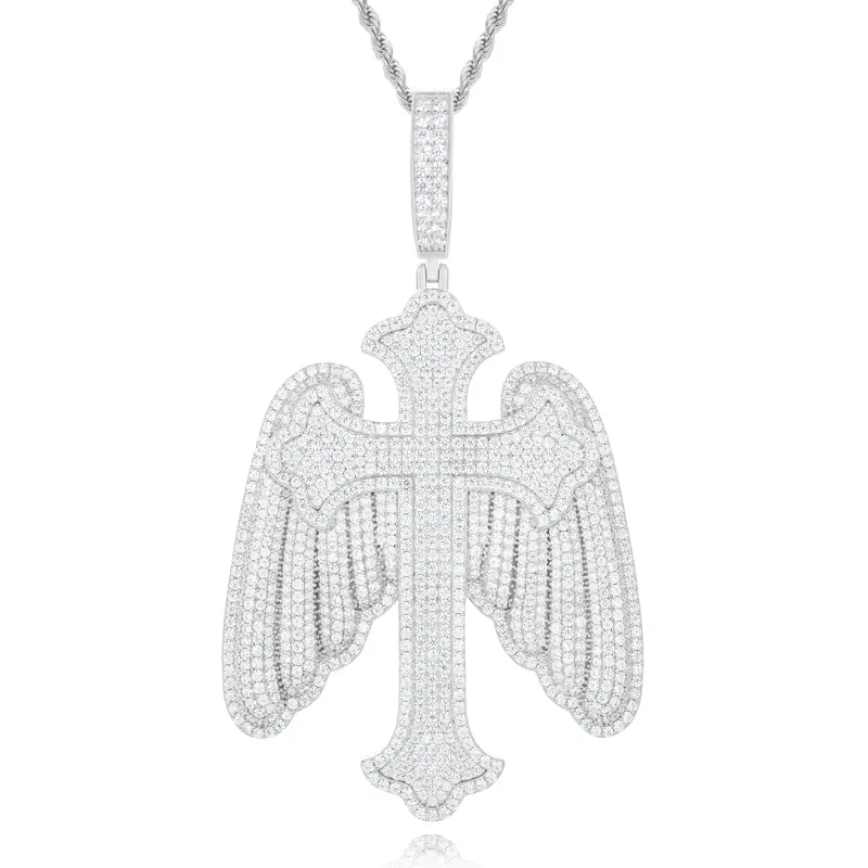 UCCIYO Wings Cross Pendant CMP07 UCCIYO Lab-Created Moissanite Pendant Copper Moissanite Necklace for Women Men Hip Hop Jewelry Gift P674 summerwins【#CMP07】