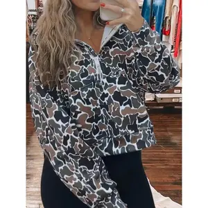 Stay Cozy in Style with our Half Zip-Up Print Sweatshirt camo - Shop Now! Womenswear Hoodie