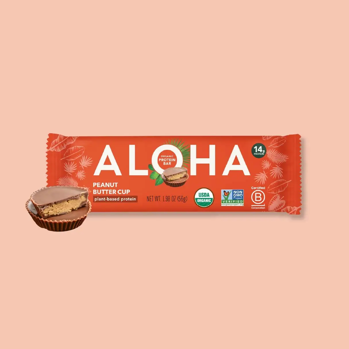 ALOHA Peanut Butter Cup Protein Bars - 12 Bars - Certified USDA Organic - 100% Plant-Based - 14g Of Protein - Only 3-5g of Real Sugar - Certified Vega