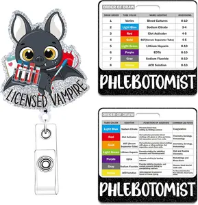 Phlebotomy Badge Reel with Buddy - Order of Draw Badge Holder Retractable Glitter Phlebotomist Card Holder ID Name  Tags Phlebotomy Accessories  for Nurse Student RN Work