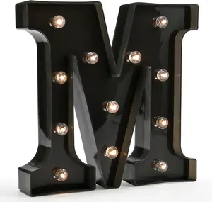 Light Up Black Alphabet Marquee Letters Sign LED Marquee Number Lights Sign for Night Light Home Bar Christmas Party Lamp Wedding Birthday Decoration M
